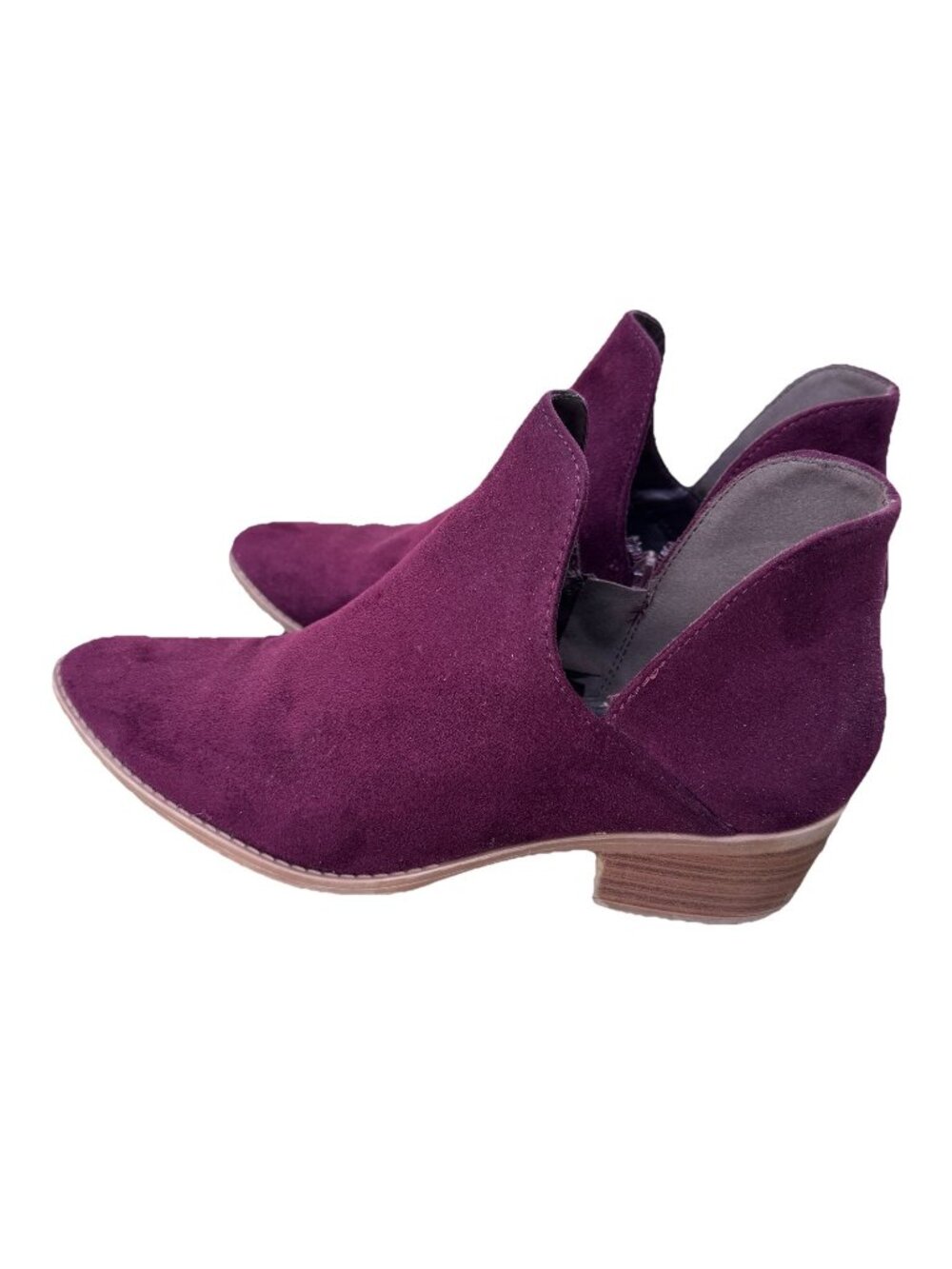 Soda Pointed Toe Faux Suede Stacked Heel Western Cut Out Ankle Booties Wine 8.5